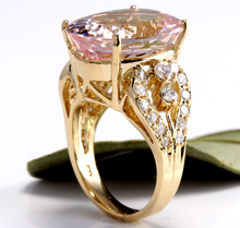Load image into Gallery viewer, 12.00 Carats Exquisite Natural Morganite and Diamond 14K Solid Yellow Gold Ring