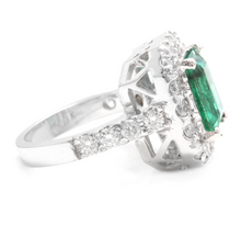 Load image into Gallery viewer, 5.30 Carats Natural Emerald and Diamond 14K Solid White Gold Ring