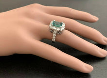Load image into Gallery viewer, 5.30 Carats Natural Emerald and Diamond 14K Solid White Gold Ring