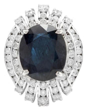 Load image into Gallery viewer, 12.70 Carats Exquisite Natural Blue Sapphire and Diamond 14K Solid White Gold Ring