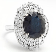 Load image into Gallery viewer, 12.70 Carats Exquisite Natural Blue Sapphire and Diamond 14K Solid White Gold Ring
