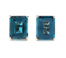 Load image into Gallery viewer, Exquisite Top Quality 7.45 Carats Natural London Blue Topaz 14K Solid White Gold Stud Earrings