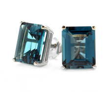 Load image into Gallery viewer, Exquisite Top Quality 7.45 Carats Natural London Blue Topaz 14K Solid White Gold Stud Earrings