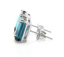 Load image into Gallery viewer, Exquisite Top Quality 7.45 Carats Natural London Blue Topaz 14K Solid White Gold Stud Earrings