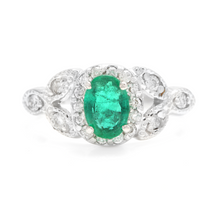 Load image into Gallery viewer, 1.15 Carats Natural Emerald and Diamond 14K Solid White Gold Ring
