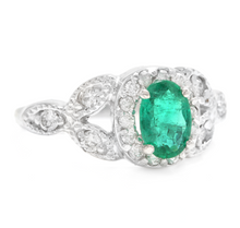 Load image into Gallery viewer, 1.15 Carats Natural Emerald and Diamond 14K Solid White Gold Ring