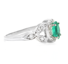 Load image into Gallery viewer, 1.15 Carats Natural Emerald and Diamond 14K Solid White Gold Ring