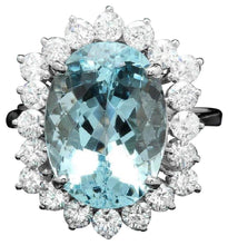 Load image into Gallery viewer, 7.85 Carats Natural Aquamarine and Diamond 14K Solid White Gold Ring