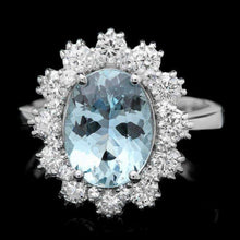 Load image into Gallery viewer, 4.15 Carats Natural Aquamarine and Diamond 14K Solid White Gold Ring