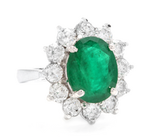 Load image into Gallery viewer, 5.60 Carats Natural Emerald and Diamond 14K Solid White Gold Ring
