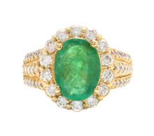 Load image into Gallery viewer, 4.80 Carats Natural Emerald and Diamond 18K Solid Yellow Gold Ring