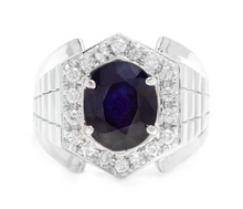 Load image into Gallery viewer, 5.60 Carats Natural Diamond &amp; Blue Sapphire 18K Solid Yellow Gold Men's Ring