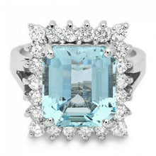 Load image into Gallery viewer, 5.35 Carats Natural Aquamarine and Diamond 14K Solid White Gold Ring