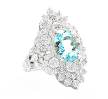 Load image into Gallery viewer, 8.10 Carats Natural Impressive Natural Aquamarine and Diamond 14K White Gold Ring