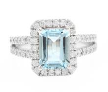 Load image into Gallery viewer, 2.60 Carats Natural Aquamarine and Diamond 14K Solid White Gold Ring