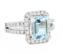 Load image into Gallery viewer, 2.60 Carats Natural Aquamarine and Diamond 14K Solid White Gold Ring