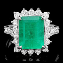 Load image into Gallery viewer, 4.80ct Natural Emerald &amp; Diamond 14k Solid White Gold Ring