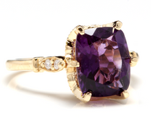 Load image into Gallery viewer, 3.38 Carats Natural Amethyst and Diamond 14K Solid Yellow Gold Ring