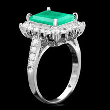 Load image into Gallery viewer, 4.80ct Natural Emerald &amp; Diamond 14k Solid White Gold Ring