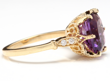 Load image into Gallery viewer, 3.38 Carats Natural Amethyst and Diamond 14K Solid Yellow Gold Ring