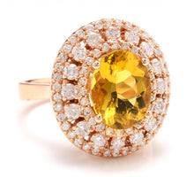 Load image into Gallery viewer, 4.70 Carats Impressive Natural Yellow Beryl and Diamond 14K Solid Rose Gold Ring