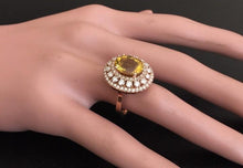 Load image into Gallery viewer, 4.70 Carats Impressive Natural Yellow Beryl and Diamond 14K Solid Rose Gold Ring