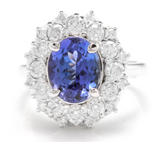 Load image into Gallery viewer, 4.30 Carats Natural Very Nice Looking Tanzanite and Diamond 14K Solid White Gold Ring