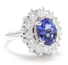 Load image into Gallery viewer, 4.30 Carats Natural Very Nice Looking Tanzanite and Diamond 14K Solid White Gold Ring