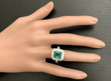 Load image into Gallery viewer, 5.30 Carats Natural Emerald and Diamond 14K Solid White Gold Ring