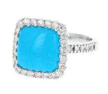 Load image into Gallery viewer, 4.00 Carats Impressive Natural Turquoise and Diamond 14K White Gold Ring