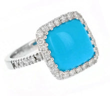 Load image into Gallery viewer, 4.00 Carats Impressive Natural Turquoise and Diamond 14K White Gold Ring