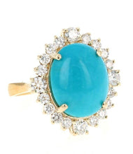 Load image into Gallery viewer, 8.10 Carats Impressive Natural Turquoise and Diamond 14K Yellow Gold Ring