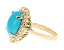 Load image into Gallery viewer, 8.10 Carats Impressive Natural Turquoise and Diamond 14K Yellow Gold Ring