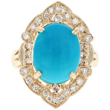 Load image into Gallery viewer, 7.55 Carats Impressive Natural Turquoise and Diamond 14K Yellow Gold Ring
