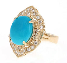 Load image into Gallery viewer, 7.55 Carats Impressive Natural Turquoise and Diamond 14K Yellow Gold Ring