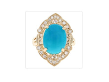 Load image into Gallery viewer, 7.55 Carats Impressive Natural Turquoise and Diamond 14K Yellow Gold Ring