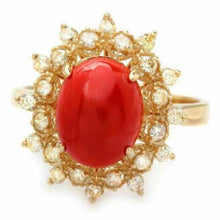 Load image into Gallery viewer, 3.55 Carats Impressive Coral and Diamond 14K Yellow Gold Ring