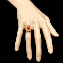 Load image into Gallery viewer, 3.55 Carats Impressive Coral and Diamond 14K Yellow Gold Ring