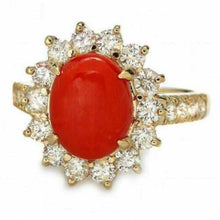 Load image into Gallery viewer, 4.00 Carats Impressive Coral and Diamond 14K Yellow Gold Ring