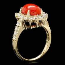 Load image into Gallery viewer, 4.00 Carats Impressive Coral and Diamond 14K Yellow Gold Ring
