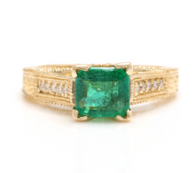 Load image into Gallery viewer, 2.60 Carats Natural Emerald and Diamond 14K Solid Yellow Gold Ring