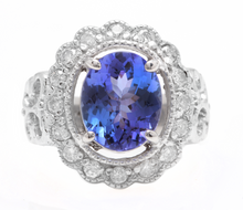 Load image into Gallery viewer, 5.75 Carats Natural Very Nice Looking Tanzanite and Diamond 14K Solid White Gold Ring