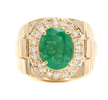 Load image into Gallery viewer, 6.20 Carats Natural Emerald and Diamond 14K Solid Yellow Gold Men's Ring
