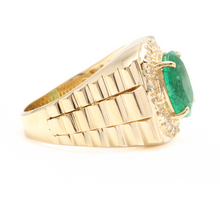 Load image into Gallery viewer, 6.20 Carats Natural Emerald and Diamond 14K Solid Yellow Gold Men's Ring