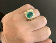 Load image into Gallery viewer, 6.20 Carats Natural Emerald and Diamond 14K Solid Yellow Gold Men's Ring