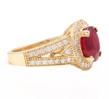 Load image into Gallery viewer, 7.15 Carats Red Ruby and Natural Diamond 14k Solid Yellow Gold Ring