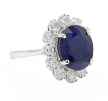 Load image into Gallery viewer, 7.20 Carats Natural Sapphire and Diamond 18K Solid White Gold Ring