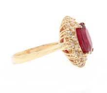 Load image into Gallery viewer, 7.20 Carats Impressive Natural Red Ruby and Diamond 18K Yellow Gold Ring