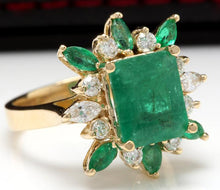 Load image into Gallery viewer, 5.05 Carats Natural Emerald and Diamond 14K Solid Yellow Gold Ring