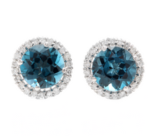 Load image into Gallery viewer, 5.00 Carats Natural London Blue Topaz and Diamond 14K Solid White Gold Stud Earrings